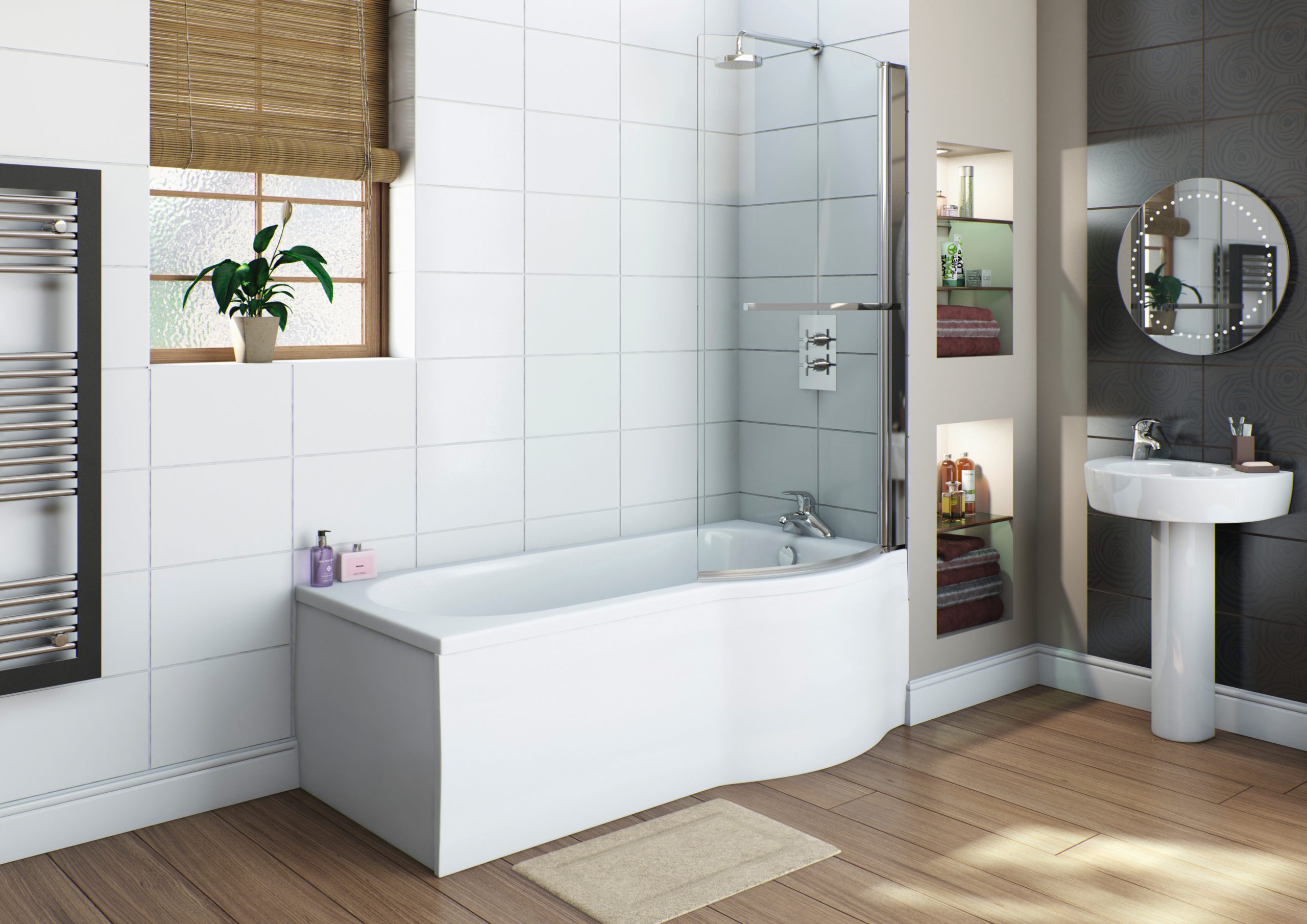 White Flat 750mm Shower Bath End Panel Kensi Hope Interiors Ltd