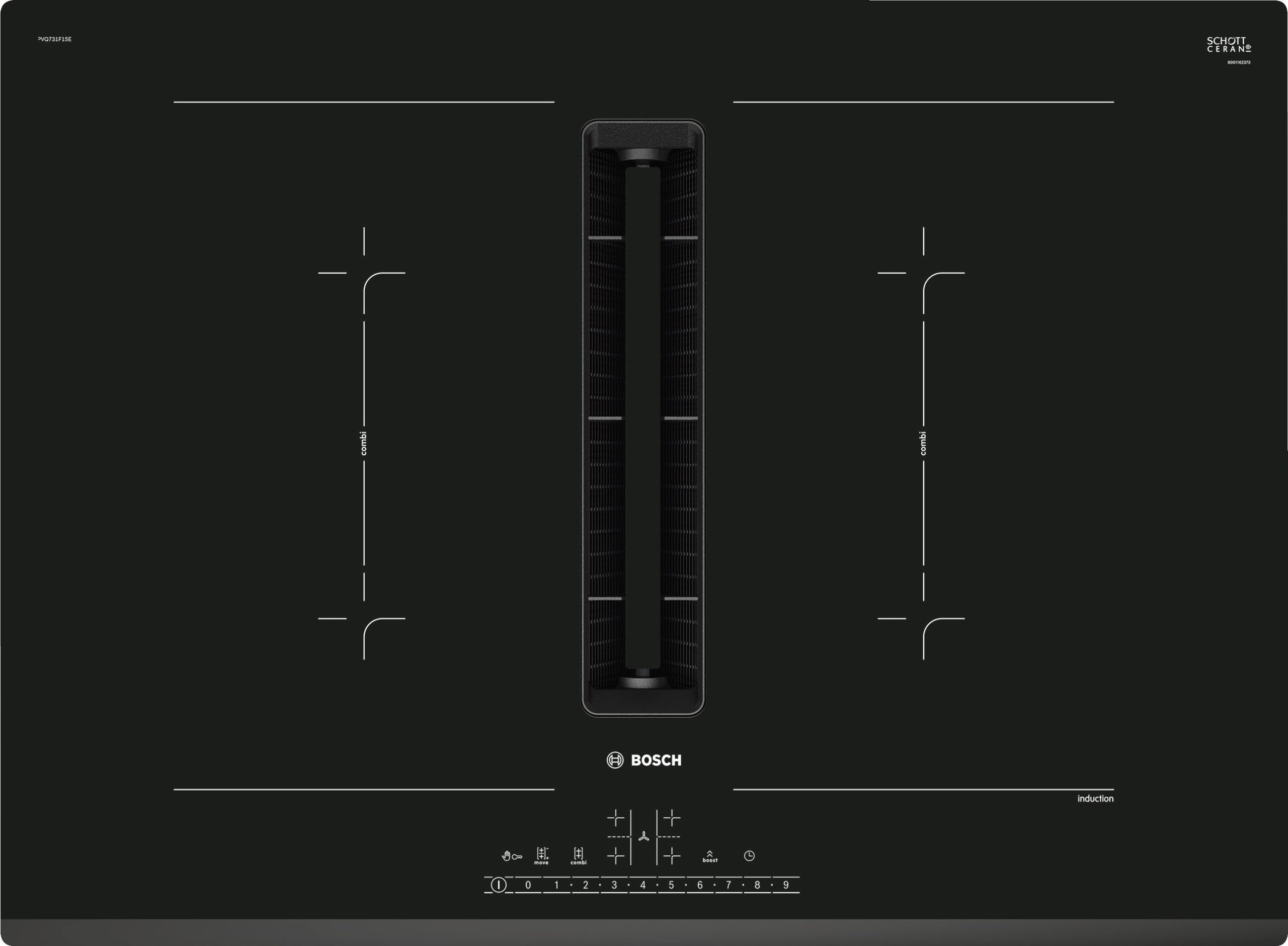 Bosch Series 6 PVQ731F15E 70cm Venting Induction Hob Black Kensi