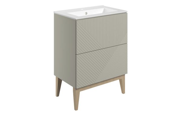 Ligne 615mm Floor Standing 2 Drawer Basin Unit & Basin - Matt Oat